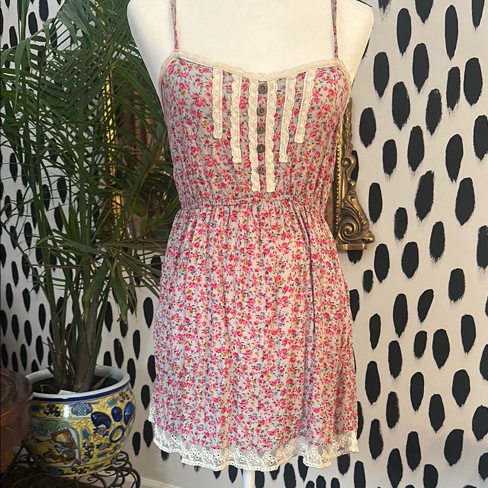 Forever 21 Floral Mini Dress with Lace Trim